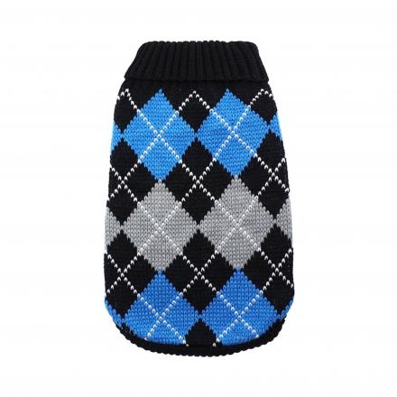 Knitted Dog Sweater - Blue Argyle