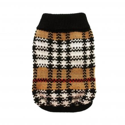 Knitted Dog Sweater - Brown Tartan